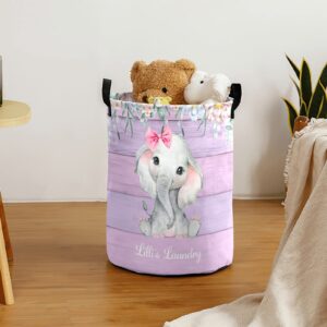 Pink and Lavender Floral Elephant Storage Bin, Waterproof Oxford Fabric Clothes Basket Organizer for Laundry Hamper,Toy Bins,Gift Baskets, Bedroom, Clothes,Baby Nursery