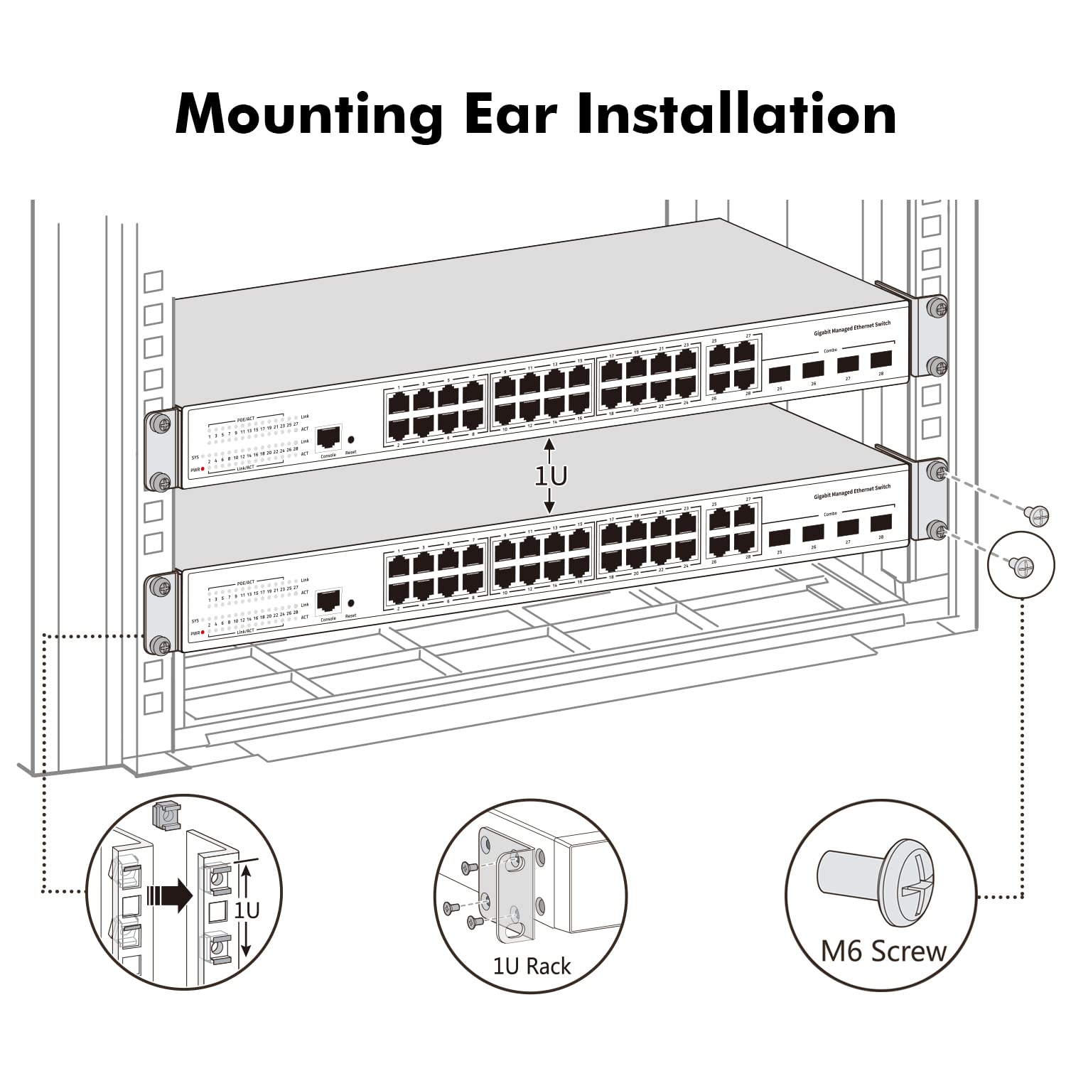 MokerLink Metal Rack Mount Ear for 17.3 inch Switches, Compatible for Cisco 2960X 2960XR 3650 3850 Network Switch