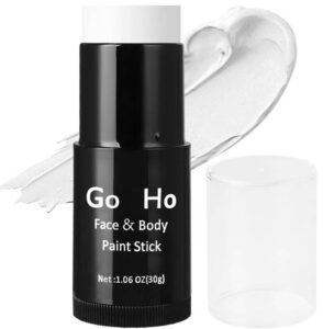 go ho cream-blendable clown white face paint stick,full-coverage waterproof white body paint for halloween cosplay jokester zombie vampire skeleton clown sfx makeup,white eye black stick