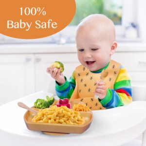 StarTotz Baby feeding set | Suction plates for baby, Plate and utensils set for baby, Baby led weaning supplies, Baby plates with suction, Silicone bib, Silicone plates for baby, Mustard (YBFS1)