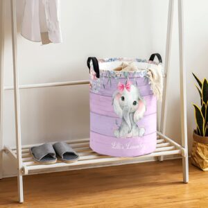 Pink and Lavender Floral Elephant Storage Bin, Waterproof Oxford Fabric Clothes Basket Organizer for Laundry Hamper,Toy Bins,Gift Baskets, Bedroom, Clothes,Baby Nursery