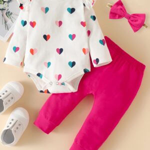 Fullfamous Baby Girl Clothes Gifts Outfits,Fall Winter Long Sleeve Romper and Pant Set Raspberry Heart 6-12 months