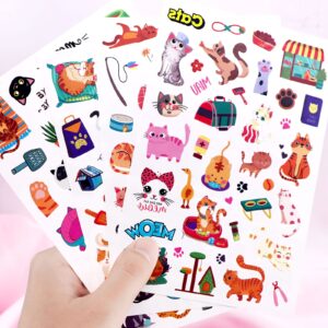 Cute Cat Temporary Tattoos for Kids 690 Pieces Cat Birthday Themed Party Supplies Favors Goodie Bags Decor Sticker Tattoos Valentine's Day Gifts Gift for Boys Girls Classroom Prizes Carnival Rewards