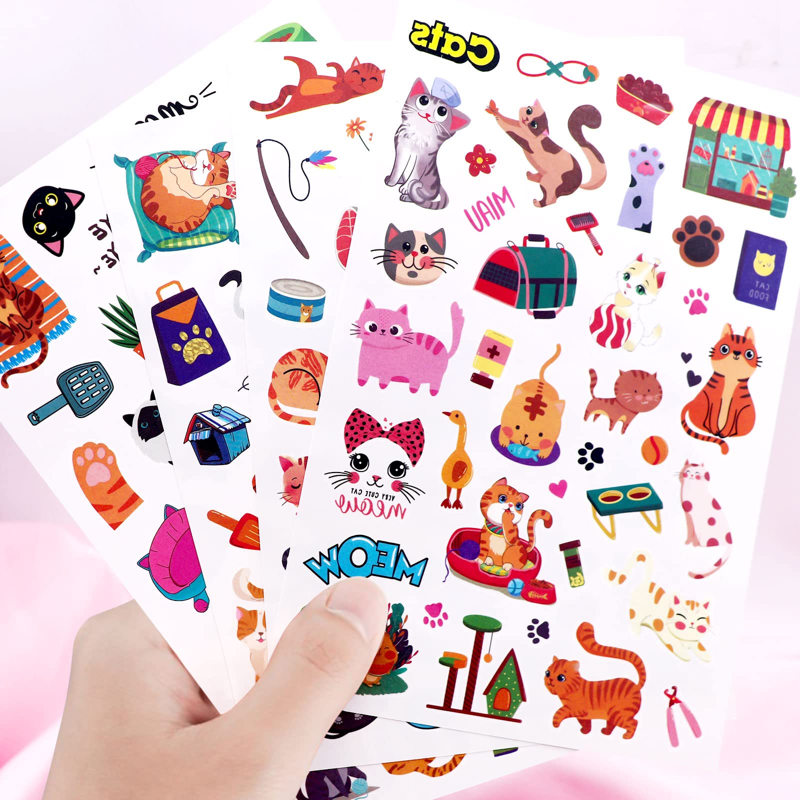 Cute Cat Temporary Tattoos for Kids 690 Pieces Cat Birthday Themed Party Supplies Favors Goodie Bags Decor Sticker Tattoos Valentine's Day Gifts Gift for Boys Girls Classroom Prizes Carnival Rewards