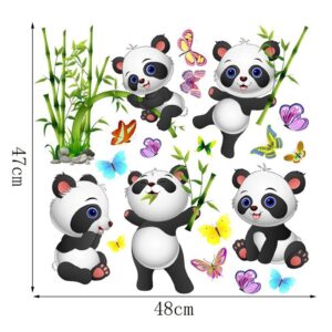 Panda Bamboo & Butterfly Wall Decals,Peel and Stick Removable Animal Wall Stickers for Kids Children Bedroom Nursery Home Decor(11x10in)