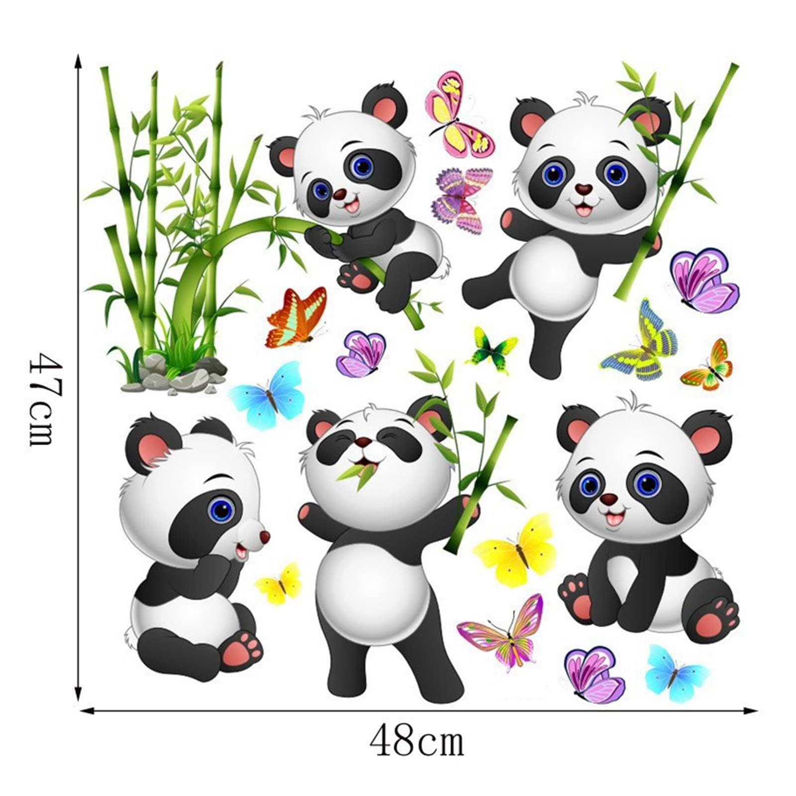 Panda Bamboo & Butterfly Wall Decals,Peel and Stick Removable Animal Wall Stickers for Kids Children Bedroom Nursery Home Decor(11x10in)