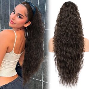 kookastyle ponytail extension 30 inch drawstring pony tails hair extensions for women long curly dark brown ponytail synthetic hairpieces for daily use