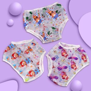 Aimisin Adult Baby Plastic Cute Pattern Print Pants Adult Incontinence PVC Diaper Cover 1 Piece (Purple-3D-Mermaids Under The sea, Medium)