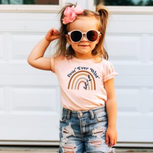 Four Ever Wild Rainbow 4th Birthday Shirts for Baby Toddler & Youth Girls Peach Shirt 4T