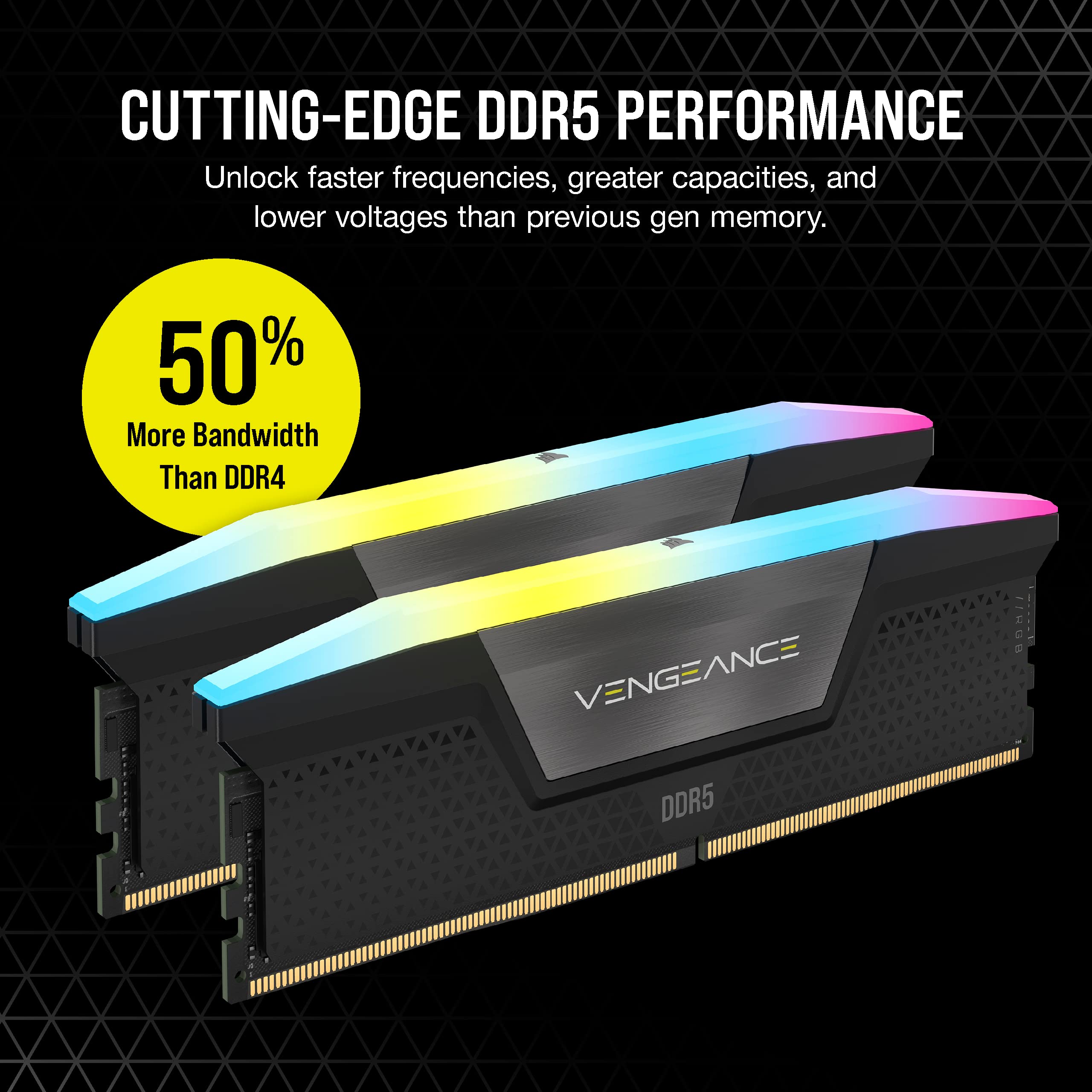 CORSAIR VENGEANCE RGB DDR5 RAM 32GB (2x16GB) 5200MHz CL40 Intel XMP iCUE Compatible Computer Memory - Black (CMH32GX5M2B5200C40)