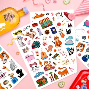 Cute Cat Temporary Tattoos for Kids 690 Pieces Cat Birthday Themed Party Supplies Favors Goodie Bags Decor Sticker Tattoos Valentine's Day Gifts Gift for Boys Girls Classroom Prizes Carnival Rewards