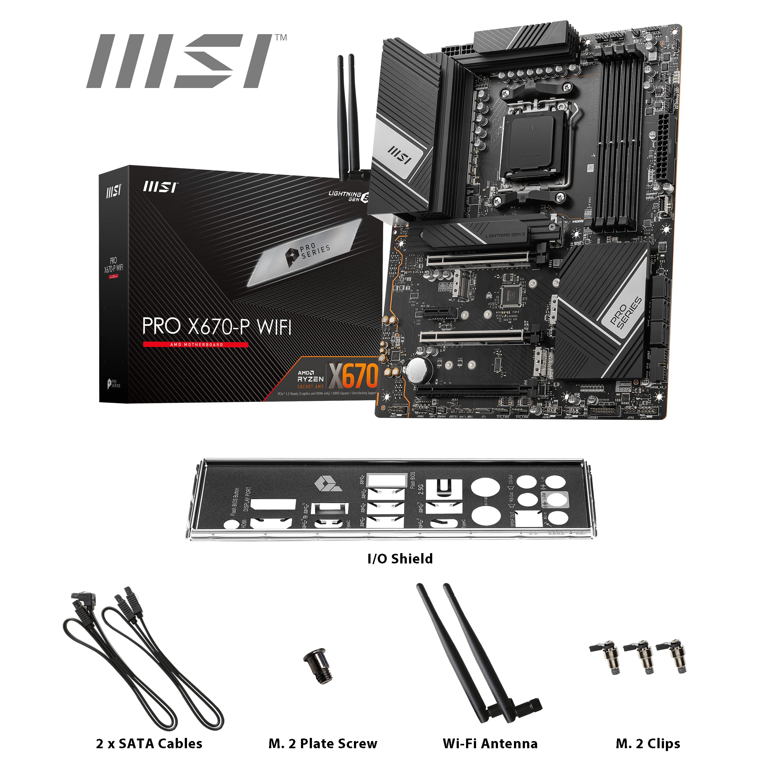 MSI PRO X670-P WiFi ProSeries Motherboard (AMD AM5, DDR5, PCIe 4.0, SATA 6Gb/s, M.2, USB 3.2 Gen 2, Wi-Fi 6E, HDMI/DP, ATX)