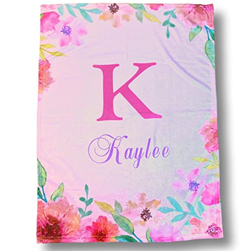 Custom Catch Baby Blanket for Girls - Personalized Gift - Soft Pink Floral Design