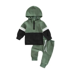 noubeau toddler baby girl boy clothes long sleeve hoodie zip sweatshirts pullover tops+casual pants set fall winter outfit (green, 6-12 months)