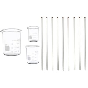 glass measuring low form beaker set 50ml 100ml 250ml 9pcs glass stir sticks glass stirring rod 12" long 1/4'' diameter