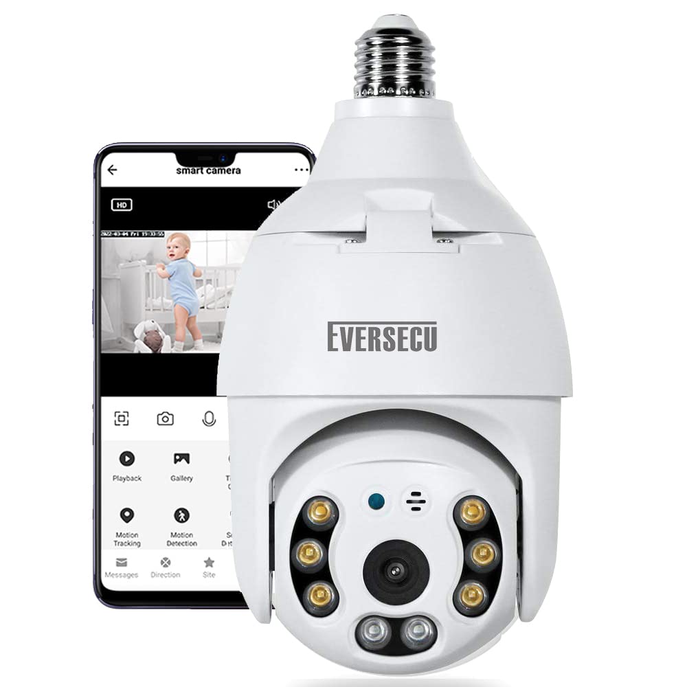 EVERSECU 2K 4MP Light Bulb Security Camera, Outdoor Waterproof, 360° View, 2.4G WiFi&Wireless, Motion Detection, Auto Tracking, 2 Way Audio, Color Night Vision, Siren Alarm