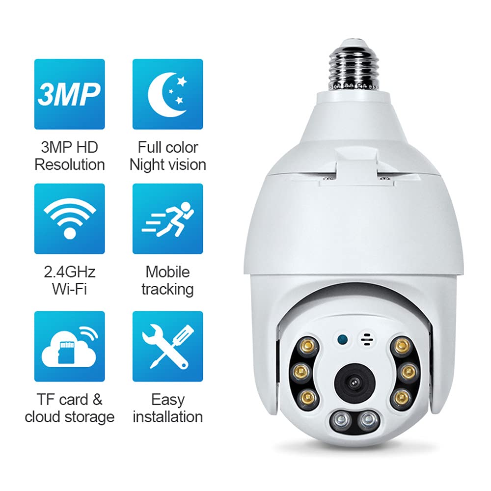 EVERSECU 2K 4MP Light Bulb Security Camera, Outdoor Waterproof, 360° View, 2.4G WiFi&Wireless, Motion Detection, Auto Tracking, 2 Way Audio, Color Night Vision, Siren Alarm