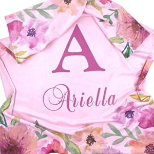 Custom Catch Baby Blanket for Girls - Personalized Gift - Soft Pink Floral Design