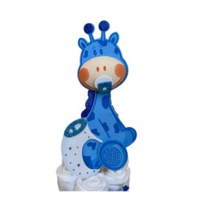 Giraffe Monkey Safari Diaper Cake, 3 Tier Assembled Diaper Cake, Newborn Diaper Cake (Blue)