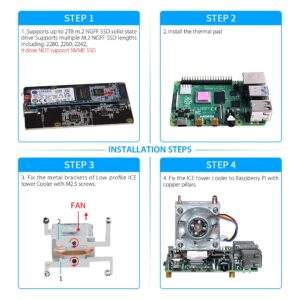 GeeekPi Mini Tower NAS Kit for Raspberry Pi, Pi ICE Tower Cooler with PWM RGB Fan, M.2 SATA SSD Expansion Board, GPIO 1 to 2 Expansion Board for Raspberry Pi 4 Model B