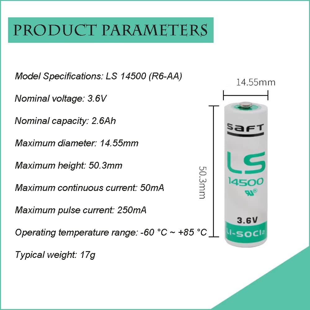 LS14500 Lithium-Thionyl Chloride 2600mAh Lithium Battery Compatible with SAFT LS14500 (Pack of 4)