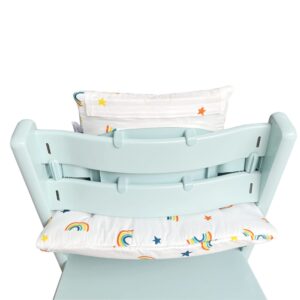 ZARPMA Highchair Cushion Compatible with Stokke Tripp Trapp Chiar High Chair Insert Cotton Fabric Cover Filled with Cotton Padding (White Rainbow)