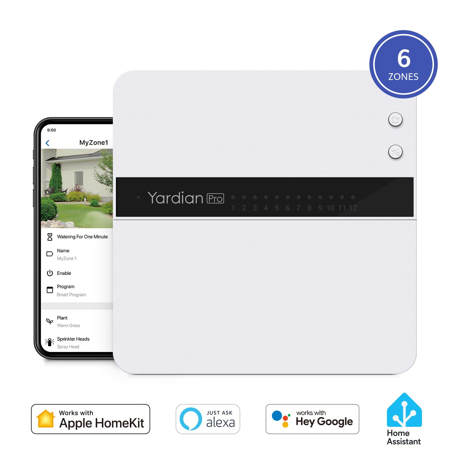 Aeon Matrix Yardian Pro Smart Sprinkler Controller 6 Zone - Control Buttons, Apple HomeKit, Alexa, Google Assistant and Home Assistant Compatible, Enhanced Wi-Fi, RJ45, Level VI Worldwide Power Supply