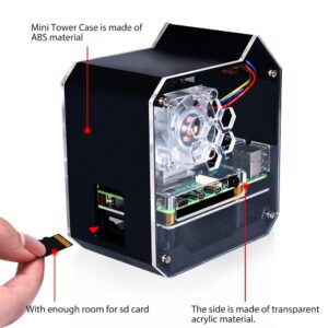 GeeekPi Mini Tower NAS Kit for Raspberry Pi, Pi ICE Tower Cooler with PWM RGB Fan, M.2 SATA SSD Expansion Board, GPIO 1 to 2 Expansion Board for Raspberry Pi 4 Model B