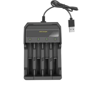 4-Bay 18650 Rechargeable Battery USB Charger, Universal Smart Charger for LED Flashlights, Headlights, Toys (4 Pack Button Top Battery)