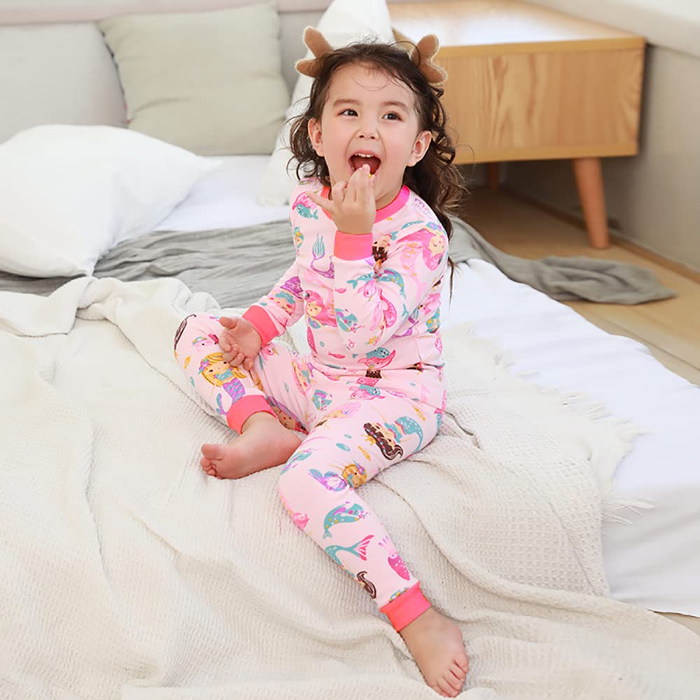 Little Hand Toddler Girls Pajamas Mermaid Princess 4 Pcs Long Sets Cotton Pjs Sleepwear Fall Winter Rainbow Outfits 4T 5T