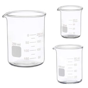 Glass Measuring Low Form Beaker Set 50ml 100ml 250ml 9pcs Glass Stir Sticks Glass Stirring Rod 12" Long 1/4'' Diameter