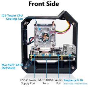 GeeekPi Mini Tower NAS Kit for Raspberry Pi, Pi ICE Tower Cooler with PWM RGB Fan, M.2 SATA SSD Expansion Board, GPIO 1 to 2 Expansion Board for Raspberry Pi 4 Model B