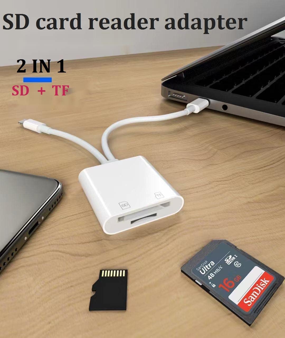 [Apple MFi Certified] iPhone Card Reader, Lightning and USB-C SD/TF Card Camera Adapter Multi-Card Reader with Dual Slot, Plug and Play Compatible with iOS and Android, for iPhone iPad, MacBook, iMac