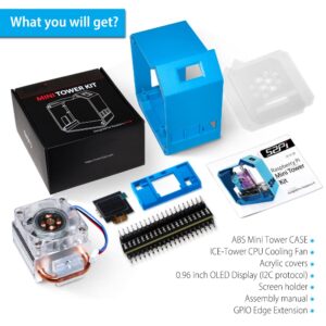 GeeekPi Mini Tower Kit for Raspberry Pi, Pi 4 Case with ICE Tower Cooler, 0.96'' OLED Module, RGB Cooling Fan, Heatsink,GPIO 1 to 2 Expansion Boardfor Raspberry Pi 4B