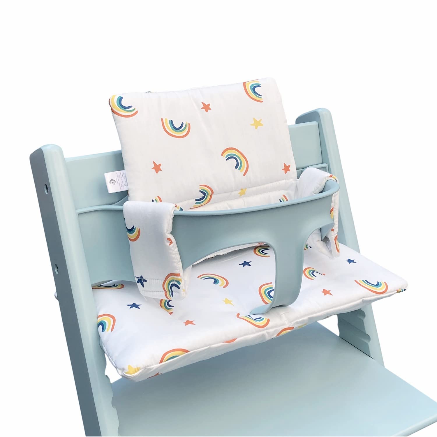 ZARPMA Highchair Cushion Compatible with Stokke Tripp Trapp Chiar High Chair Insert Cotton Fabric Cover Filled with Cotton Padding (White Rainbow)