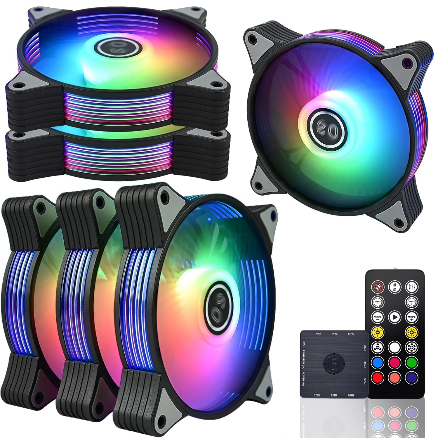 DS 120MM Case Cooling Fan for Computer Case, Fans Side LED Running Lights Effect for PC Case, ARGB Fans with Controller Kit (6Pack RGB Fans kit, G Series)