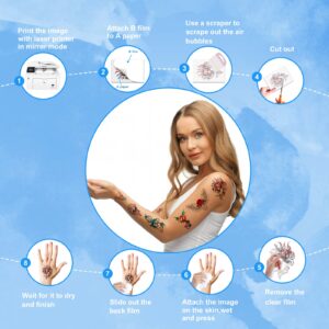 MECOLOUR Printable Temporary Tattoo Paper for LASER Printer,8.5"X11" 5 Sheets, DIY Image Transfer Decal Paper for Skin