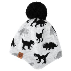 Duoyeree Kids Beanie Hat for Boys Girls Pom-pom Kint Hats Cozy Lining Winter Skull Cap White Grey