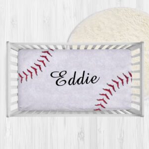 personalized baseball baby crib sheets with name, customized baseball texture crib mattress sheets for baby boys, fitted crib bedding sheets for standard crib size, mini crib sheet | name crib sheets