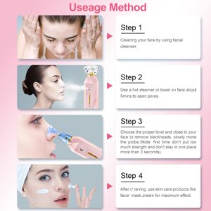 Blackhead Remover Pore Vacuum,Facial Sprayer Oxygen Hydrating,2 in 1 Multifunction Derma Blemish Removal Cleanser, Face Steamer Whitehead Acne Remover, Deeply Spots Cleaner Suction (Pink)