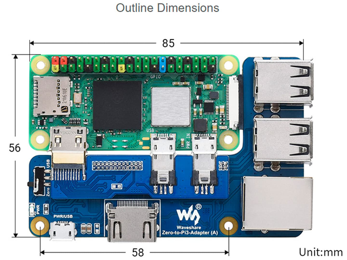 Raspberry Pi Zero to Pi 3B/3B+ Adapter, Based on Raspberry Pi Zero Series to Reproduce Original Appearance of Pi 3B/3B+, Alternative for Raspberry Pi 3 Model B/3B+, Compatible with Pi 3B/ 3B+ HATs