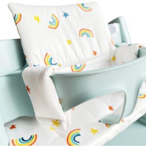 ZARPMA Highchair Cushion Compatible with Stokke Tripp Trapp Chiar High Chair Insert Cotton Fabric Cover Filled with Cotton Padding (White Rainbow)