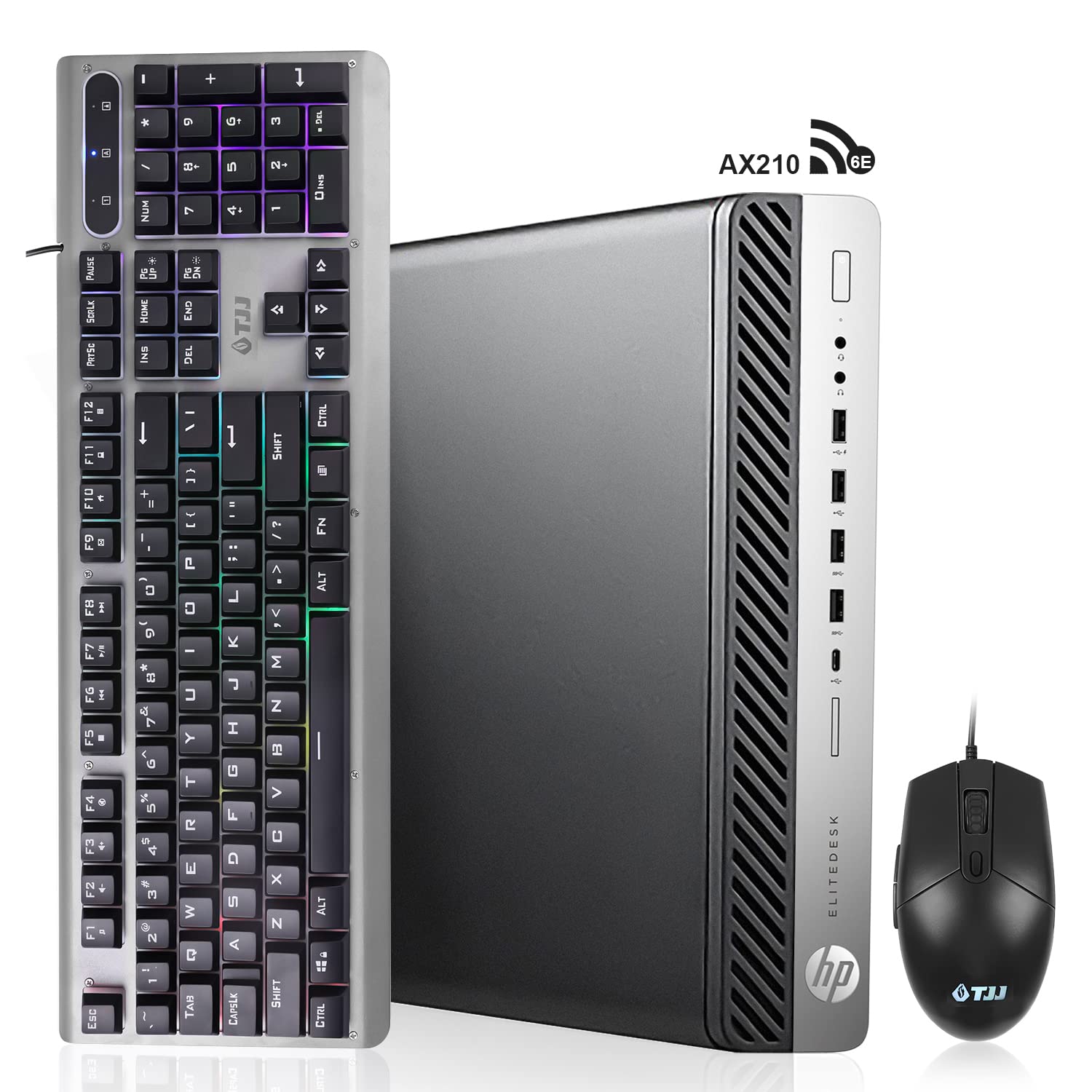 HP i5 EliteDesk 800 G3 Mini 16GB DDR4 1TB SSD M.2 + 1TB HDD Built in WiFi 6E AX210 Business Desktop PC BT HDMI Win10 Pro Dual Monitor Supported New TJJ Wired Keyboard Mouse + TJJ Mouse Pad(Renewed)