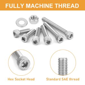 1/4-20 Hex Socket Head Cap Screw, VIGRUE 175PCS UNC Hexagon Bolts Washers Nuts Assortment Kit Machine Screws Set Stainless Steel 18-8 (304), Length from 5/8" to 2"