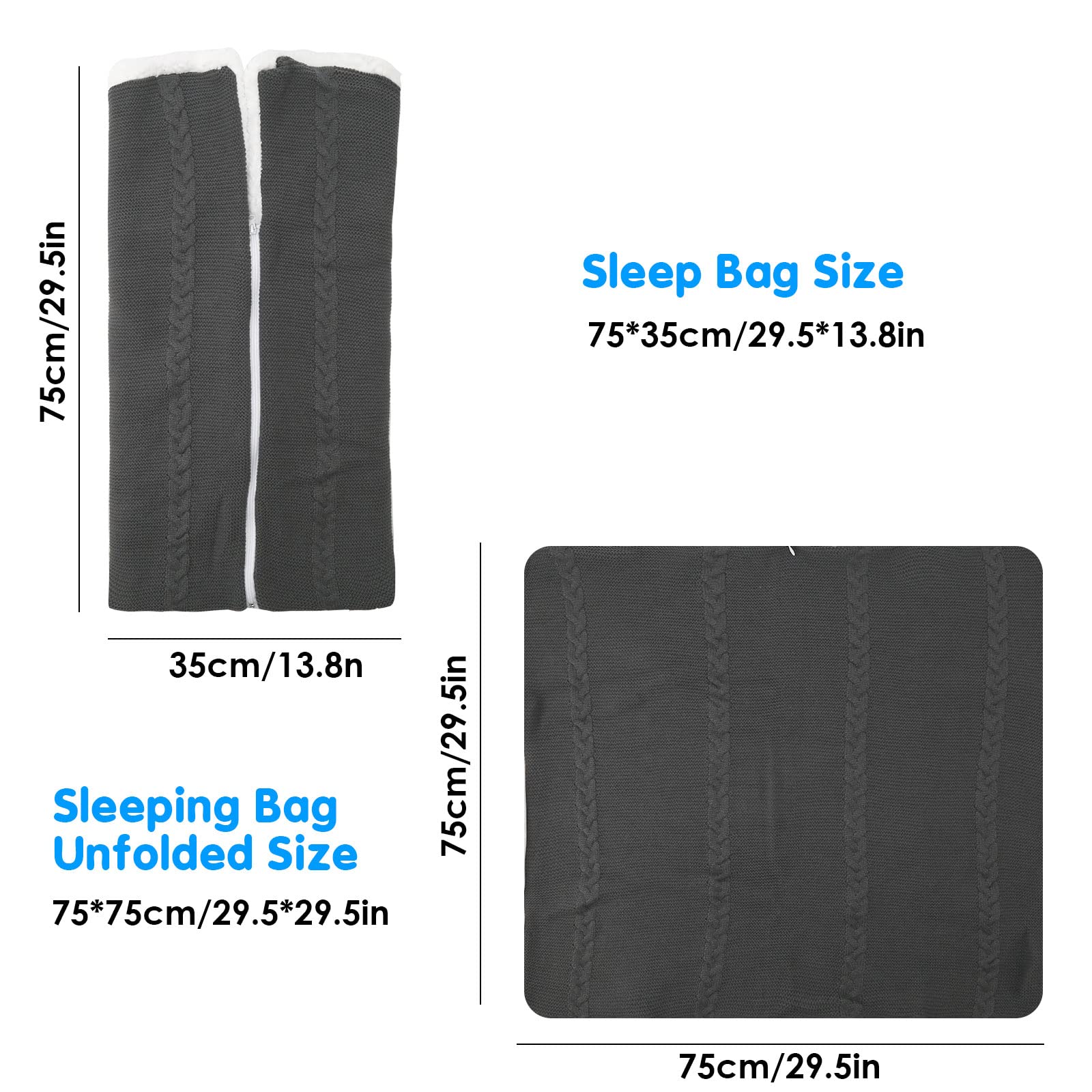 Baby Swaddle Blanket Stroller Wrap Fleece Knit Sleeping Bag Soft Warm Nap Blanket Plus Velvet for 0-12 Month Baby Boys Girls (Gray)