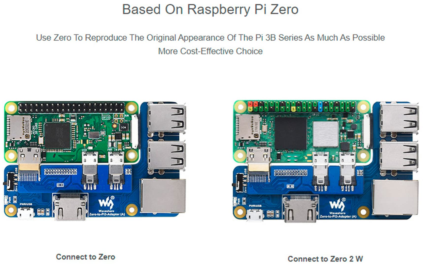 Raspberry Pi Zero to Pi 3B/3B+ Adapter, Based on Raspberry Pi Zero Series to Reproduce Original Appearance of Pi 3B/3B+, Alternative for Raspberry Pi 3 Model B/3B+, Compatible with Pi 3B/ 3B+ HATs