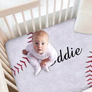 Personalized Baseball Baby Crib Sheets with Name, Customized Baseball Texture Crib Mattress Sheets for Baby Boys, Fitted Crib Bedding Sheets for Standard Crib Size, Mini Crib Sheet | Name Crib Sheets