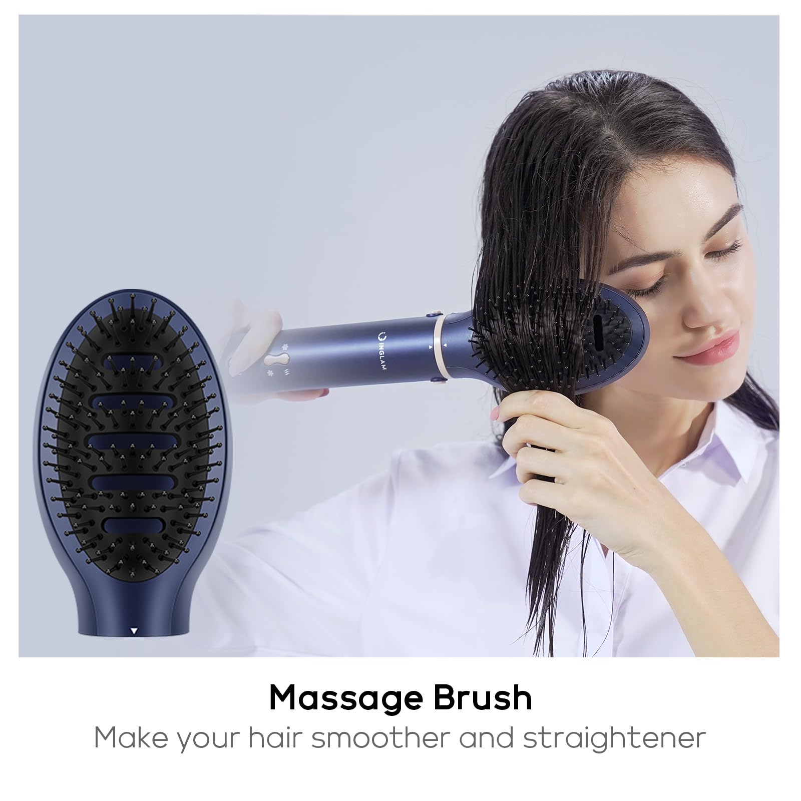 IG INGLAM MegaAIR Styler Air Styling & Drying System, Professional Interchange Hair Dryer Brush 110,000 RPM Brushless BLDC Motor Ionic Hot Air Volumizing and Shape, Prussian Blue