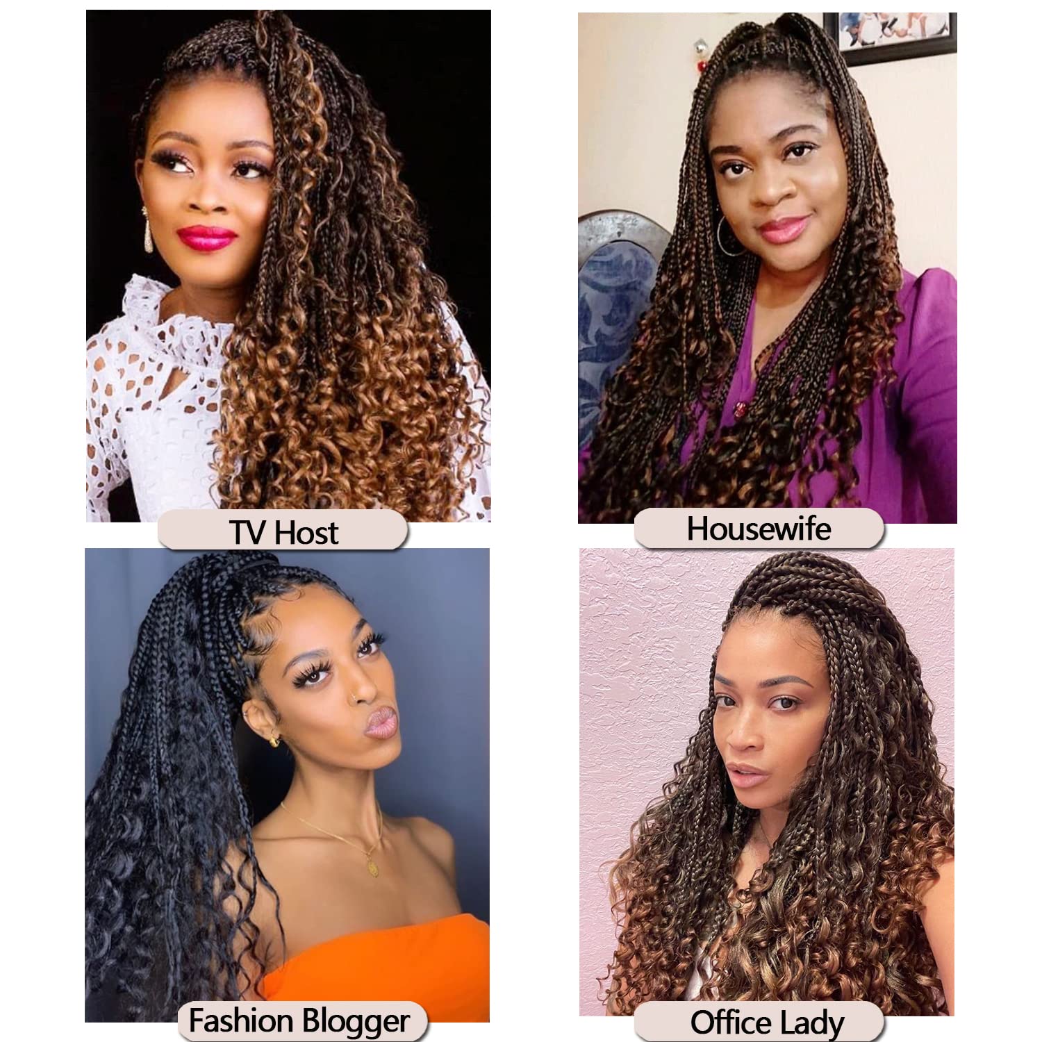 Coolbeeza 14 Inch Goddess Box Braids Crochet Hair with Curly Ends Bohemian Box Braids Crochet Hair Soft Net Synthetic Pre Looped Hair Extensions for Black Women Kids 8 Packs-128 Strands