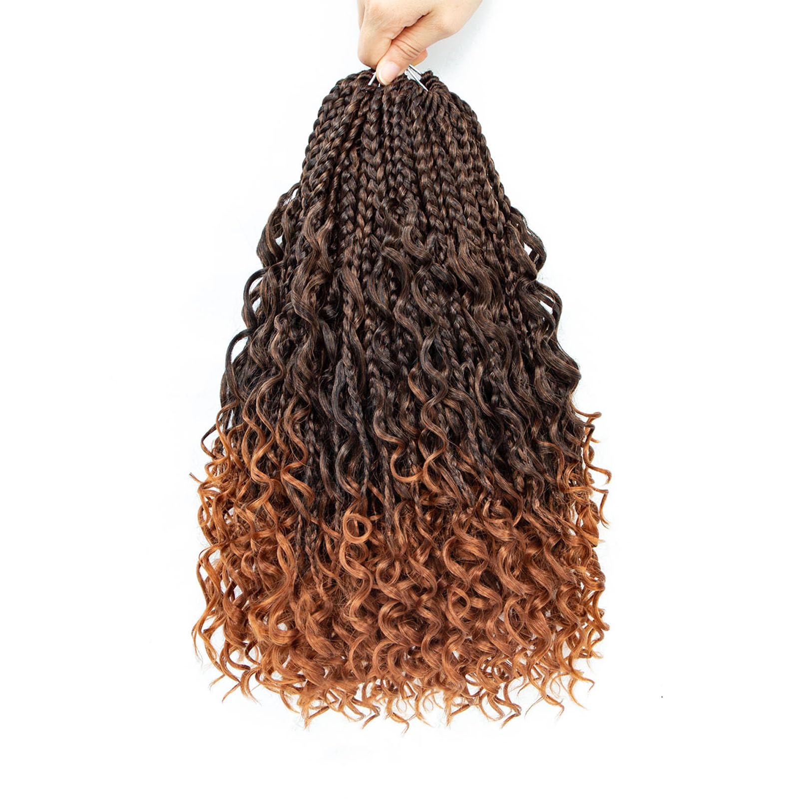 Coolbeeza 14 Inch Goddess Box Braids Crochet Hair with Curly Ends Bohemian Box Braids Crochet Hair Soft Net Synthetic Pre Looped Hair Extensions for Black Women Kids 8 Packs-128 Strands